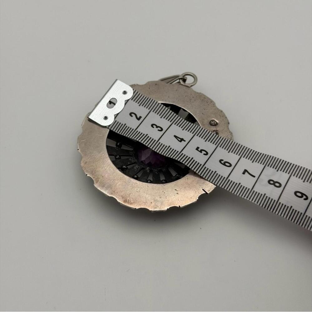 Vintage Sterling Silver Amethyst Sunburst Pendant - Picture 5 of 7